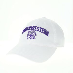 Northwestern University Wildcats Legacy Unconstructed Adjustable White Hat with Arched Northwestern Over Vintage Cat's Head Design