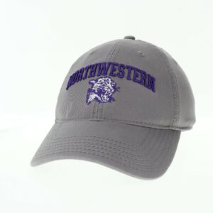 Northwestern University Wildcats Legacy Unconstructed Adjustable Dark Grey Hat with Arched Northwestern Over Vintage Cat's Head Design