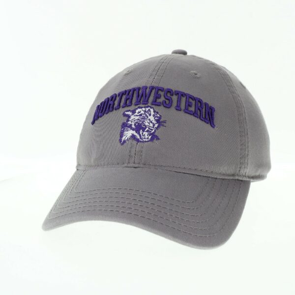 Northwestern University Wildcats Legacy Unconstructed Adjustable Dark Grey Hat with Arched Northwestern Over Vintage Cat's Head Design