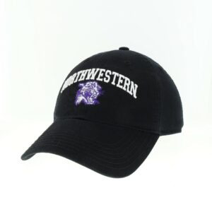 Northwestern University Wildcats Legacy Unconstructed Adjustable Black Hat with Arched Northwestern Over Vintage Cat's Head Design