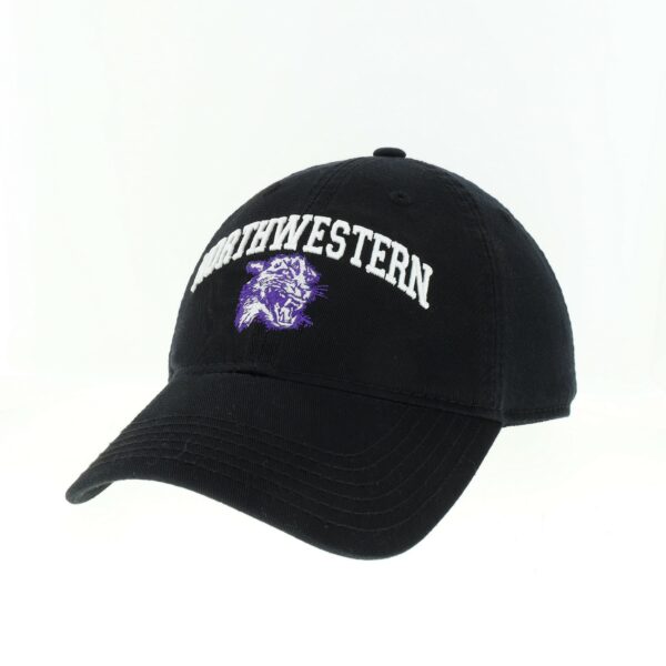 Northwestern University Wildcats Legacy Unconstructed Adjustable Black Hat with Arched Northwestern Over Vintage Cat's Head Design