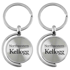 Northwestern University Wildcats Laser Engraved Silver Spinner Key Chain with Kellogg Design