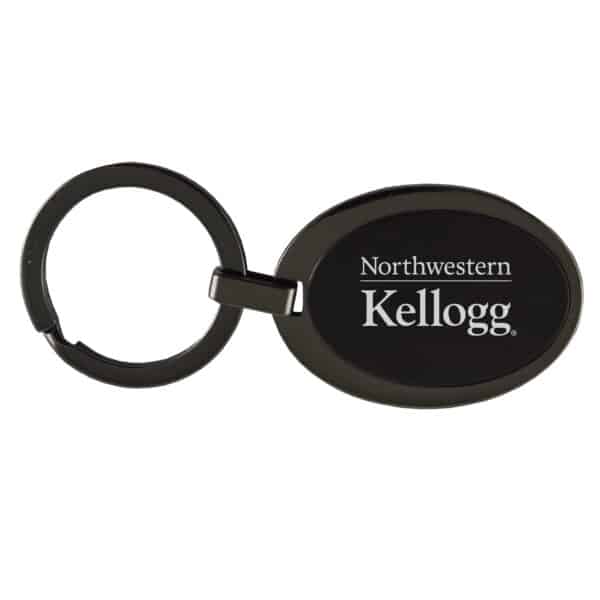 Northwestern University Wildcats Laser Engraved Black Silhouette Raised Plate Oval Key Chain with Kellogg Design