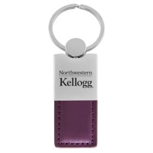 Northwestern University Wildcats Laser Engraved Half Metal & Half Purple Leather Key Chain with Kellogg Design