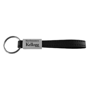 Northwestern University Wildcats Laser Engraved Carbon Fiber Black Leather & Metal Key Chain with Kellogg Design