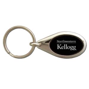 Northwestern University Wildcats Laser Engraved Oval Black/Silver Key Chain with Kellogg Design
