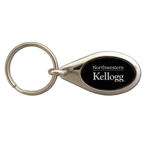 Northwestern University Wildcats Laser Engraved Oval Black/Silver Key Chain with Kellogg Design