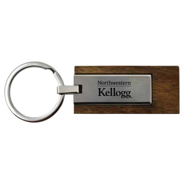 Northwestern University Wildcats Laser Engraved Luxe Wood & Metal Key Chain with Kellogg Design