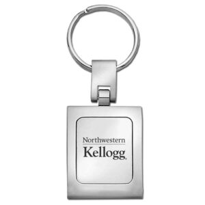 Northwestern University Wildcats Laser Engraved Silver Square Key Chain with Kellogg Design