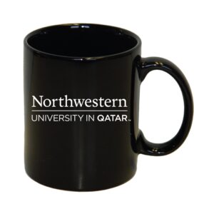 Northwestern University Wildcats 11 oz. Black Ceramic Coffee Mug with Northwestern University in Qatar Design