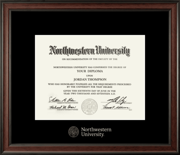 Northwestern University Wildcats Silver Embossed Diploma Frame in Studio with a black mat