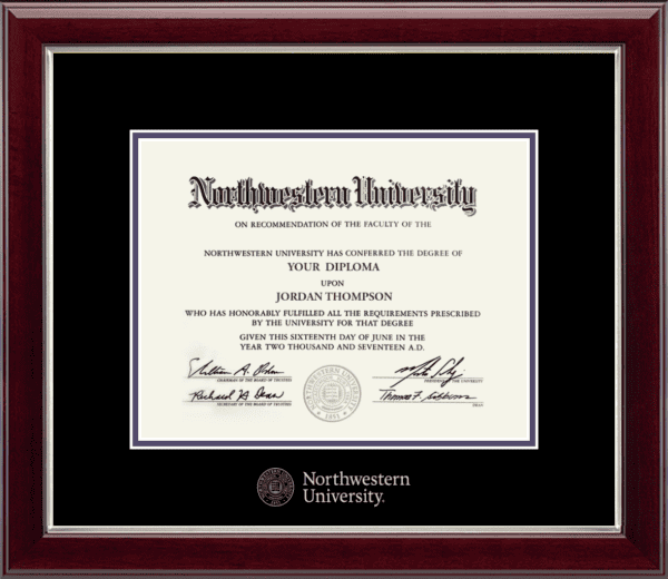 Northwestern University Wildcats Silver Embossed Diploma Frame in Gallery Silver with black and purple mats