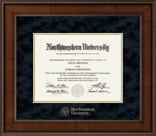 Northwestern University Wildcats Gold Embossed Diploma Frame in Madison with black suede and gold mats