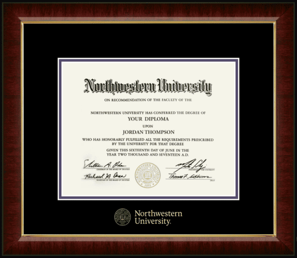 Northwestern University Wildcats Gold Embossed Diploma Frame in Murano with black and purple mats