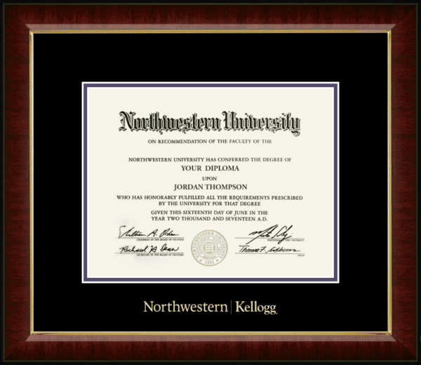Northwestern University Wildcats Gold Embossed Kellogg School of Management Diploma Frame in Murano with black and purple mats
