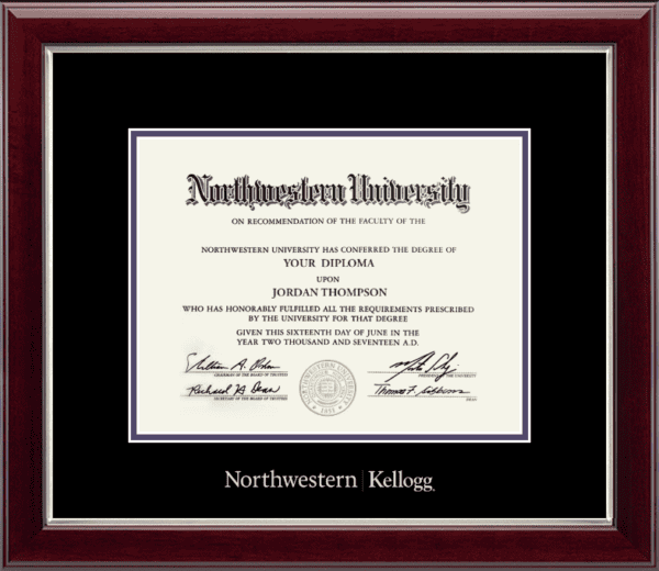 Northwestern University Wildcats Silver Embossed Kellogg School of Management Diploma Frame in Gallery Silver with black and purple mats