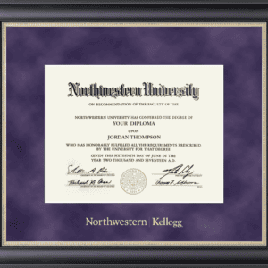 Northwestern University Wildcats Gold Embossed Northwestern Kellogg Diploma Frame in Noir with a purple suede mat