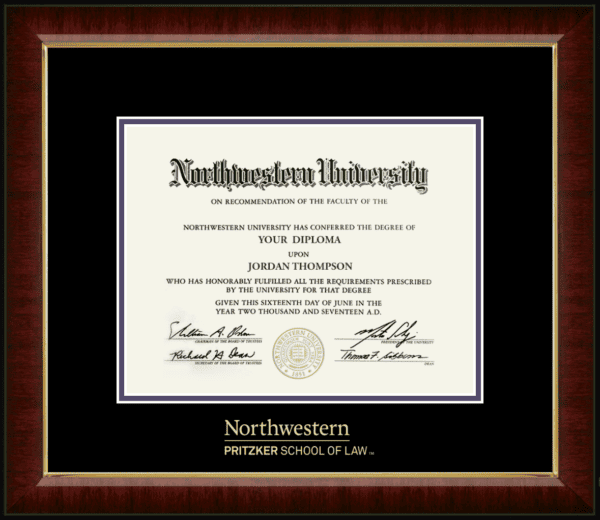 Northwestern University Wildcats Gold Embossed Pritzker School of Law Diploma Frame in Murano with black and purple mats