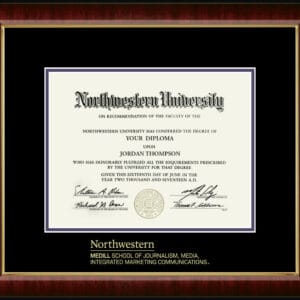 Northwestern University Wildcats Gold Embossed Medill School of Journalism Design Diploma Frame in Murano with black and purple mats