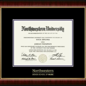 Northwestern University Wildcats Gold Embossed Bienen School of Music Diploma Frame in Murano with black and purple mats