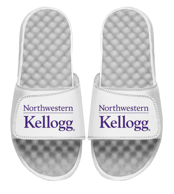 Northwestern University Wildcats White ISlide Flip Flops with Kellogg Design