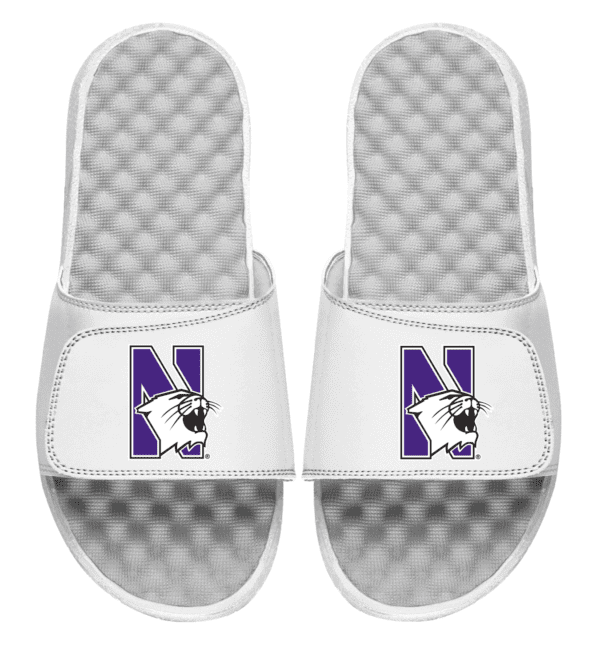 Northwestern University Wildcats White ISlide Flip Flops With N-Cat Design