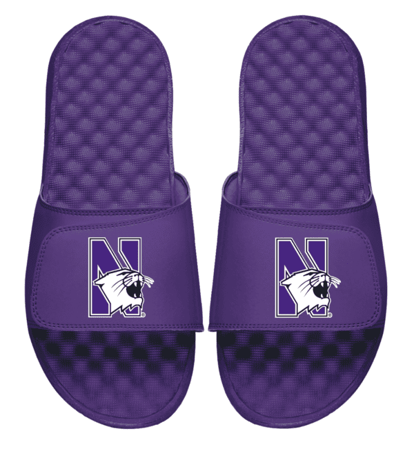 Northwestern University Wildcats Purple ISlide Flip Flops With N-Cat Design