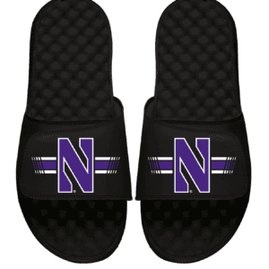 Northwestern University Wildcats Black ISlide Flip Flops with Stylized N and the Stripes Design