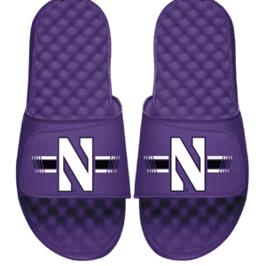Northwestern University Wildcats Purple ISlide Flip Flops with Stylized N and the Stripes Design