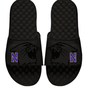 Northwestern University Wildcats Black ISlide Flip Flops with Cat's Head Design