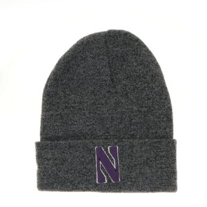 Northwestern University Wildcats Adult Black Marled Cuffed Knit Cap with Stylized N Design