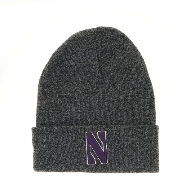 Northwestern University Wildcats Adult Black Marled Cuffed Knit Cap with Stylized N Design