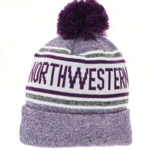 Northwestern University Wildcats Adult Purple Marled Cuffed Stripped Northwestern Knit Cap with Pom