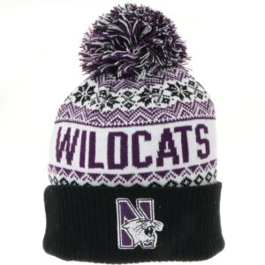 Northwestern University Wildcats Adult Snowflake Knit Cuff Hat with Pom