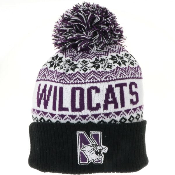 Northwestern University Wildcats Adult Snowflake Knit Cuff Hat with Pom