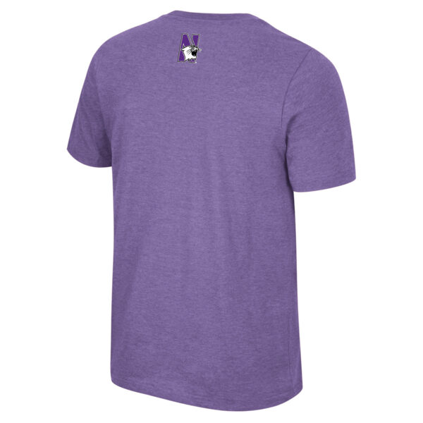 Northwestern University Wildcats Colosseum Men's Ben Dual Blend Heather Purple S/S Tee With Straight Northwestern Design -Back