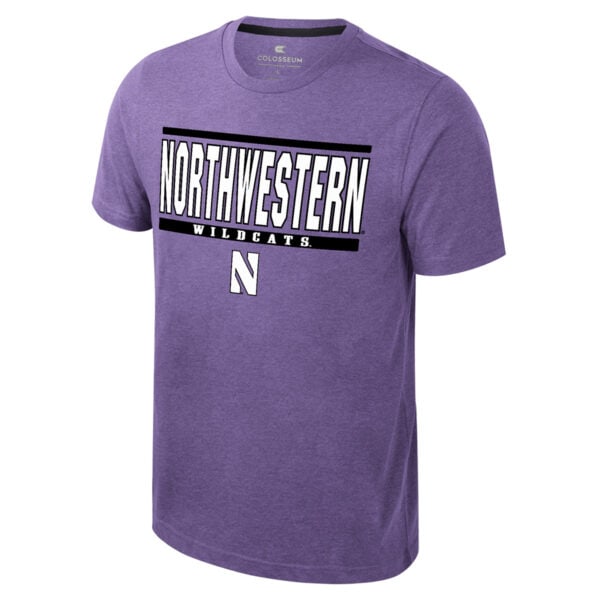 Northwestern University Wildcats Colosseum Men's Ben Dual Blend Heather Purple S/S Tee With Straight Northwestern Design
