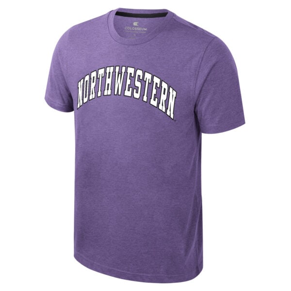 Northwestern University Wildcats Colosseum Men's Ben Dual Blend Heather Purple S/S Tee With Arch Northwestern Design