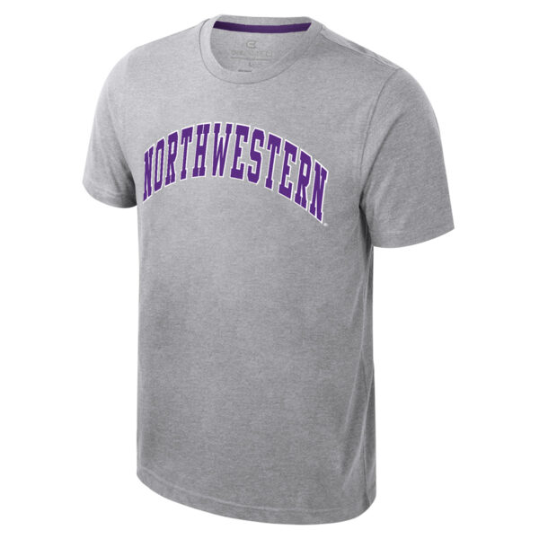 Northwestern University Wildcats Colosseum Men's Ben Dual Blend Heather Gray S/S Tee With Arch Northwestern Design