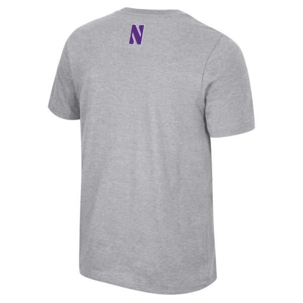 Northwestern University Wildcats Colosseum Men's Ben Dual Blend Heather Gray S/S Tee With Arch Northwestern Over N-Cat Design-Back