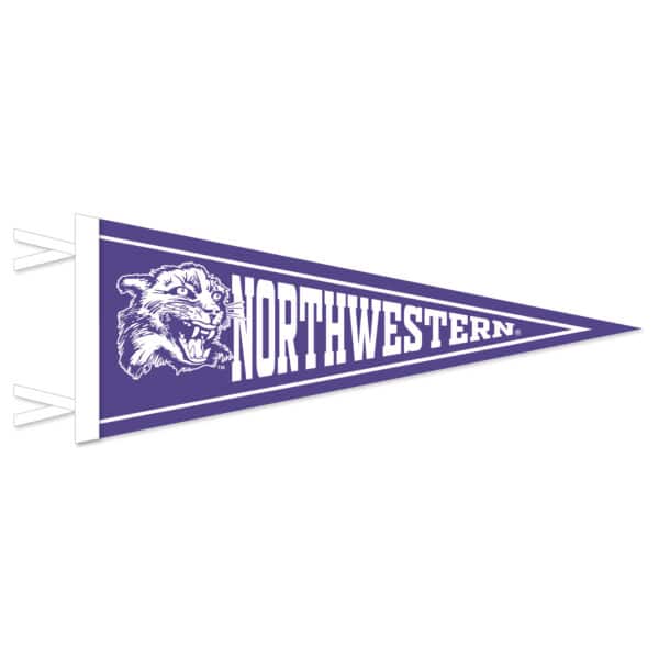 Northwestern University Wildcats Wool Felt Pennant with Vintage Cat's Head & Northwestern (12"X30")
