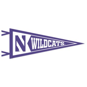 Northwestern University Wildcats Wool Felt Pennant with Stylized N & Wildcats (4"X9")