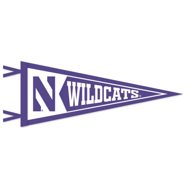 Northwestern University Wildcats Wool Felt Pennant with Stylized N & Wildcats (4"X9")