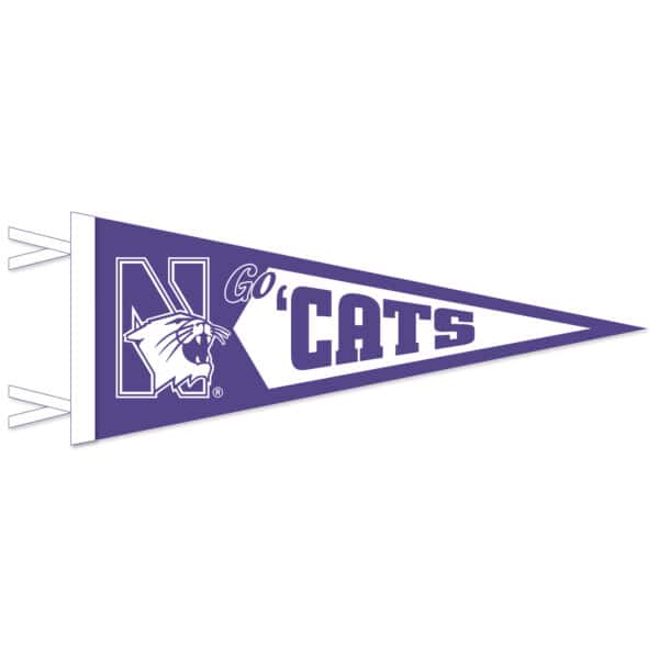 Northwestern University Wildcats Wool Felt Pennant with With N-Cat and Go 'Cats (12"X30")