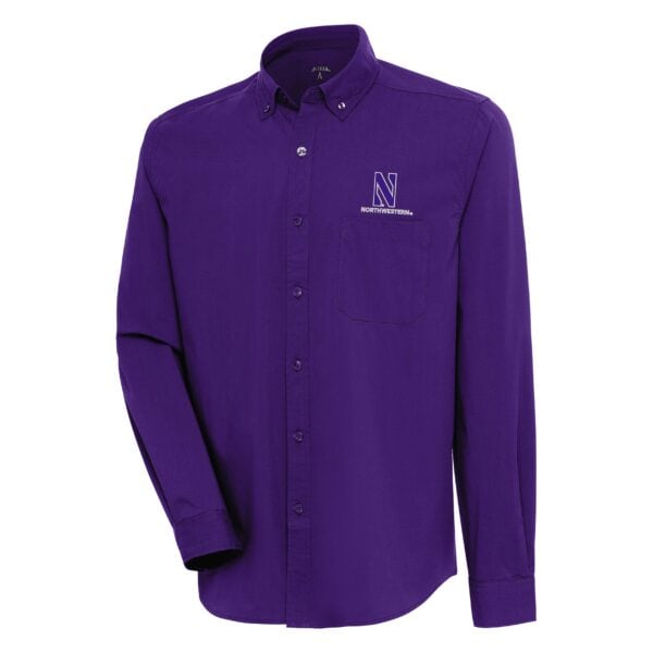 Northwestern University Wildcats Antigua Men's Flight Solid Purple Long Sleeve Casual/Dress Shirt