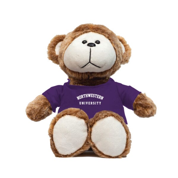 Northwestern University Wildcats Brown Copper Monkey Wearing Purple "Northwestern University" Tee Shirt