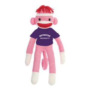 Northwestern University Wildcats Pink Sock Monkey Wearing Purple "Northwestern University" Tee Shirt