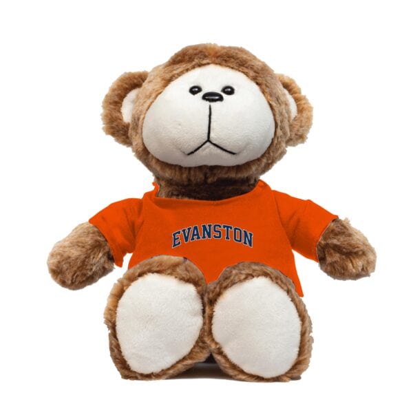 Brown Copper Monkey Wearing Orange "Evanston" Tee Shirt