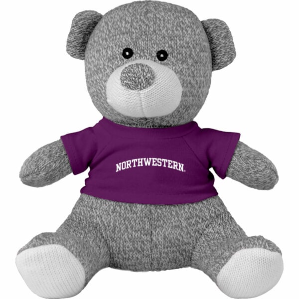 Northwestern University Wildcats Knitted Grey Teddy Bear Wearing Purple "Northwestern" Tee Shirt