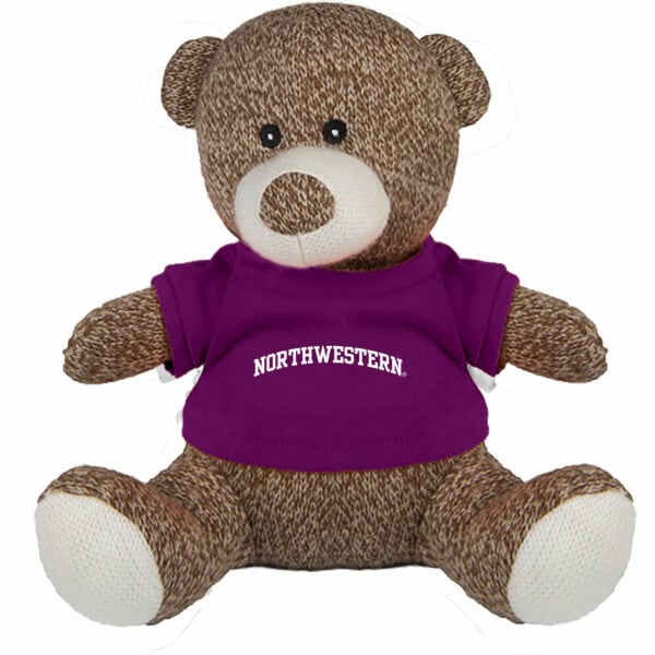 Northwestern University Wildcats Knitted Brown Teddy Bear Wearing Purple "Northwestern" Tee Shirt